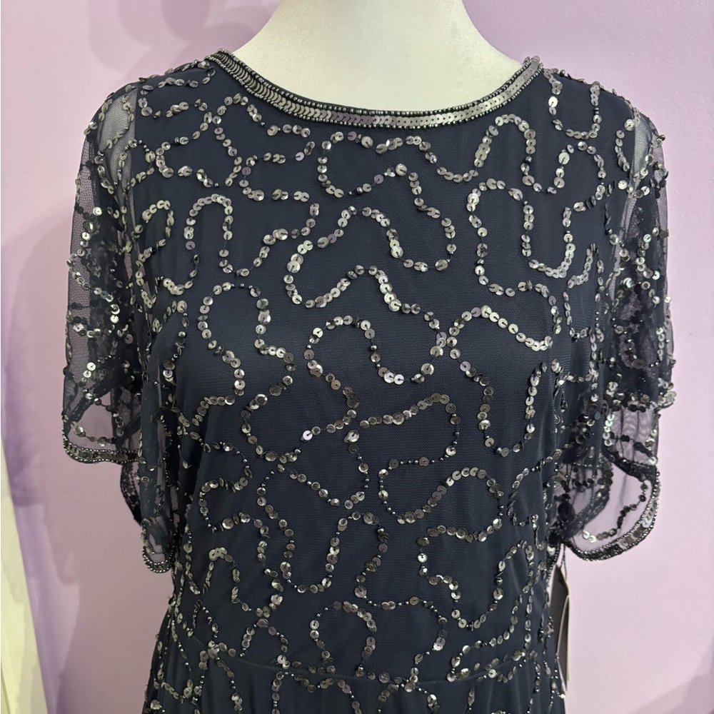 Adriana Papell Black Sequined Midi Gown - Picture 3 of 7